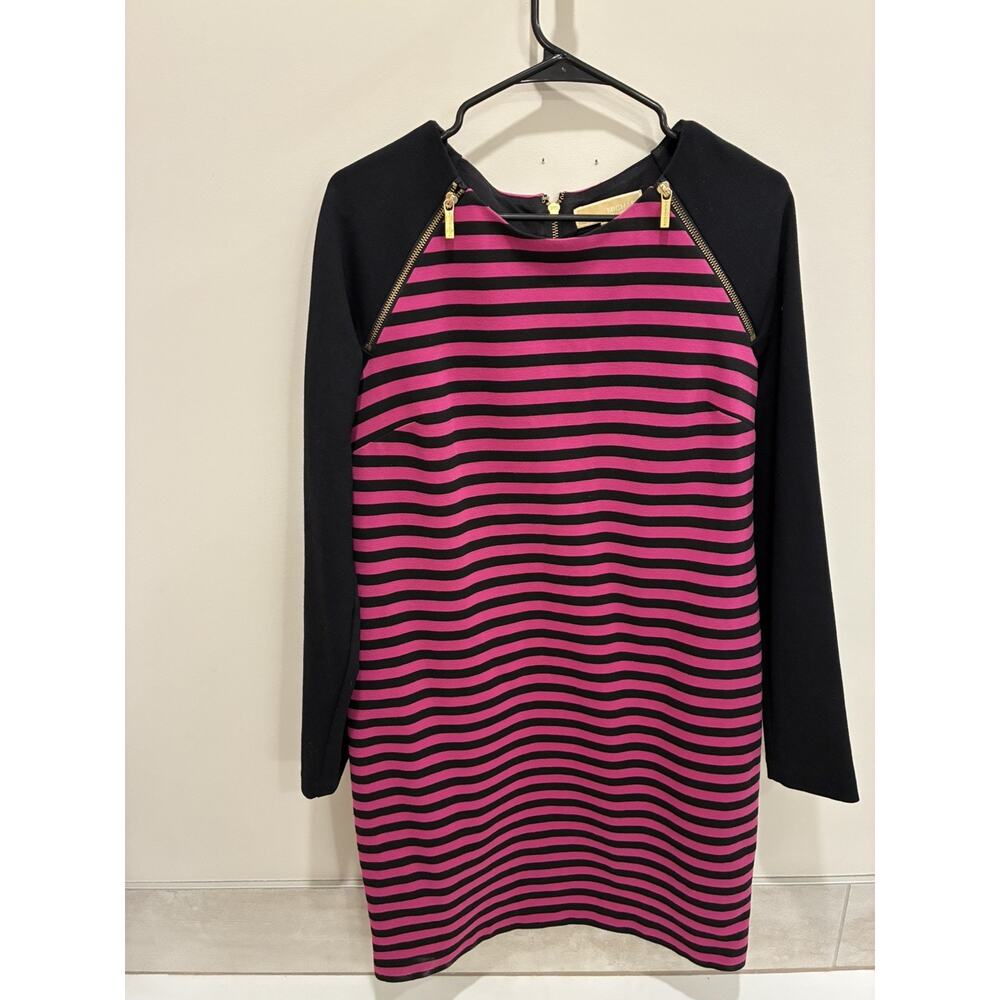 Michael Kors Pink & Black Striped Shift Dress Women's Size 12